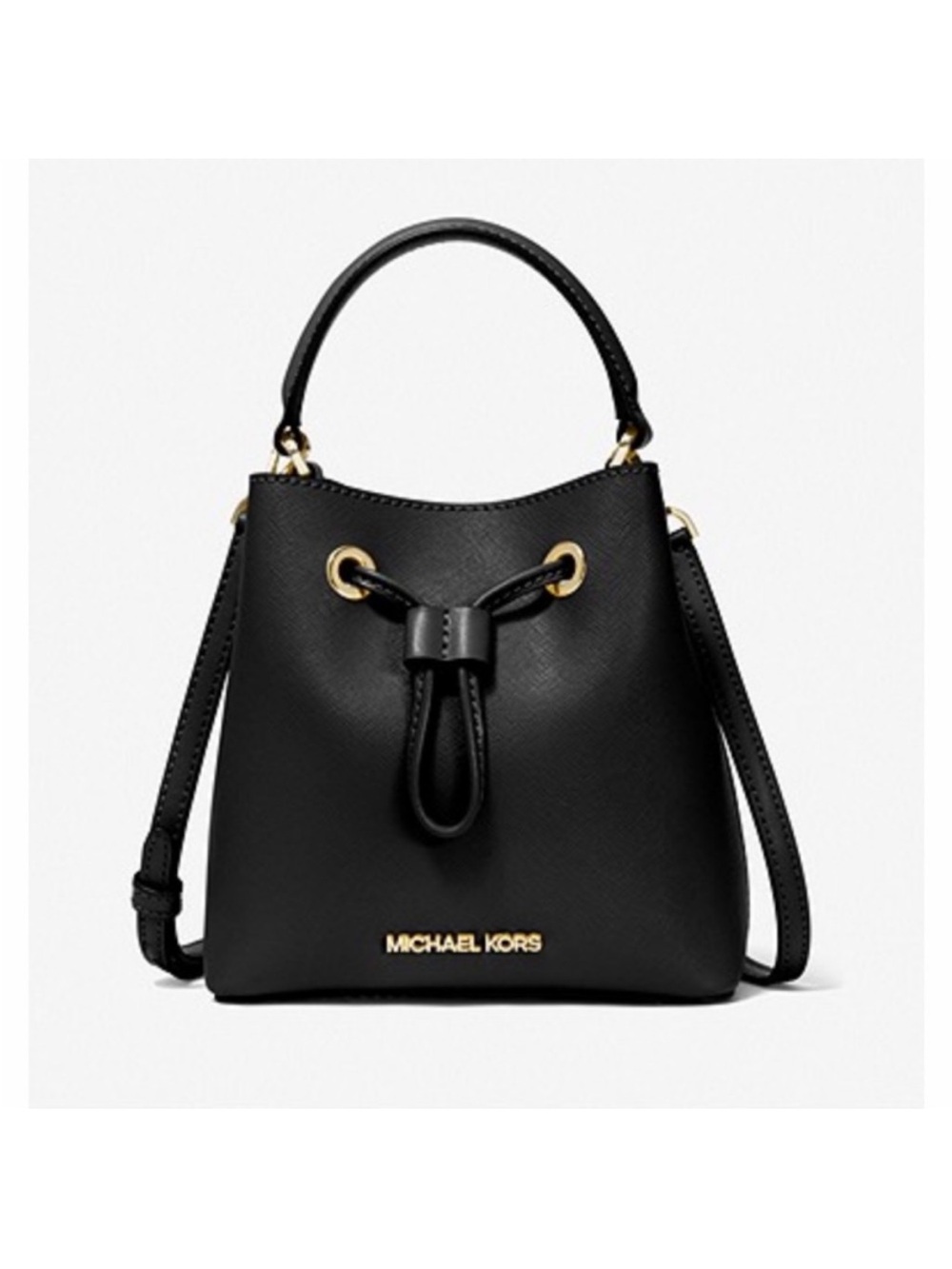 Michael Kors Black Saffiano Leather Drawstring Bucket Bag